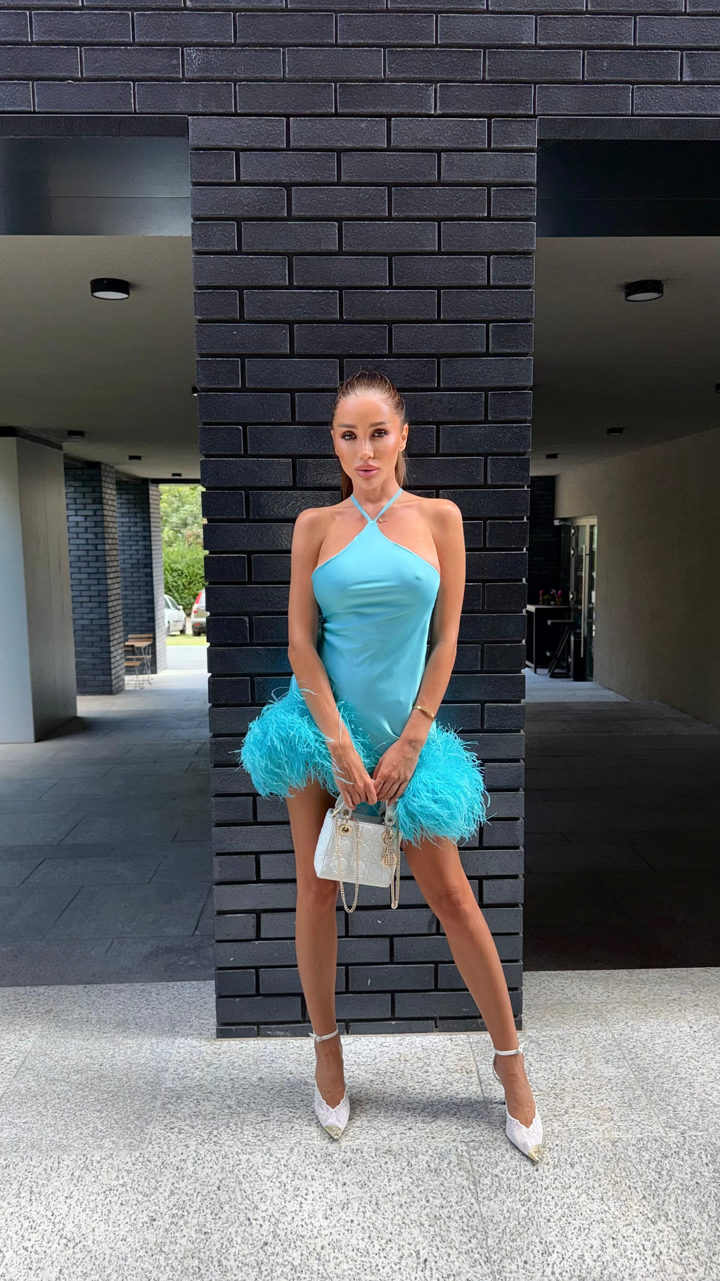 Blue Mini Feather Dress