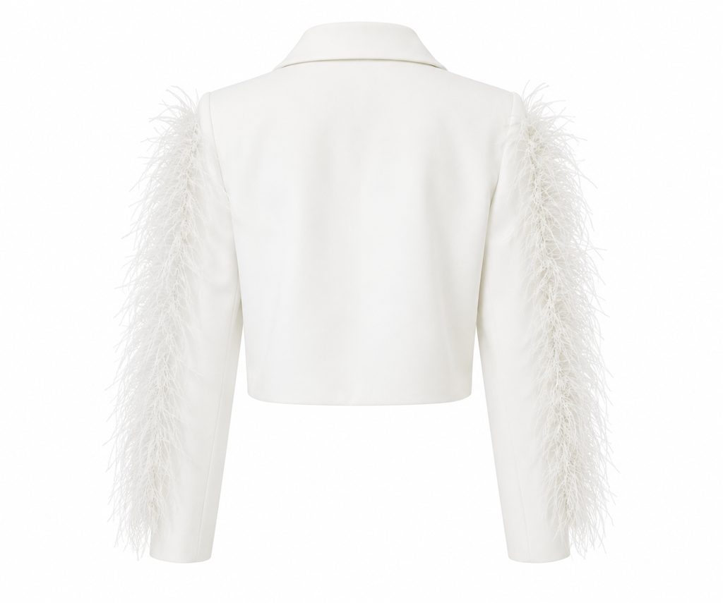 White Veloura Feather Blazer