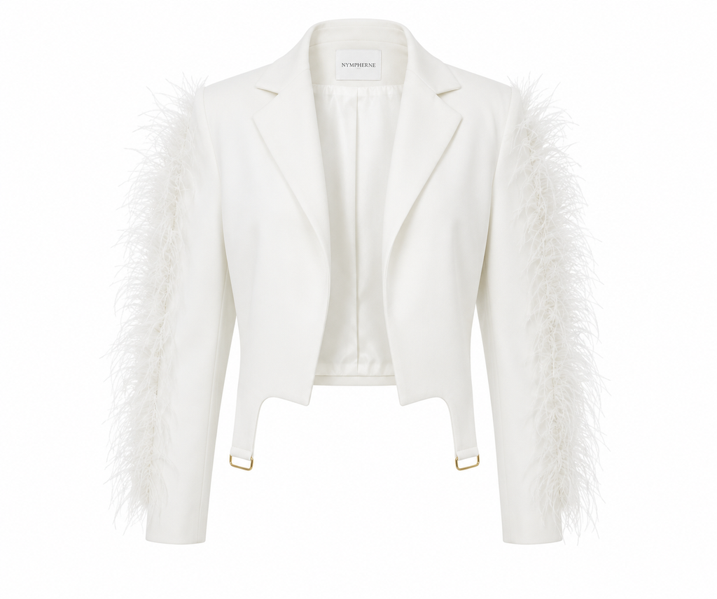 White Veloura Feather Blazer