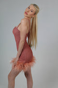 Rosé Glam Feather Dress
